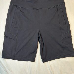 Duluth Trading Men’s Large Athletic Cargo Shorts Black Zipper Pockets Stretch